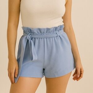(S) Light Blue Paperbag Waist Shorts (Forever 21)